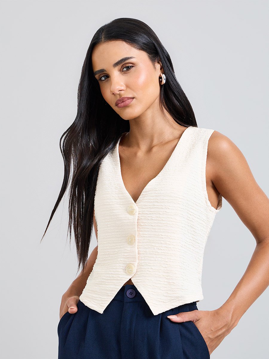 Off White Textured Waistcoat