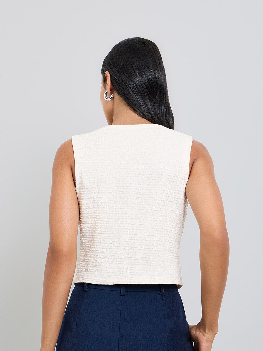 Off White Textured Waistcoat