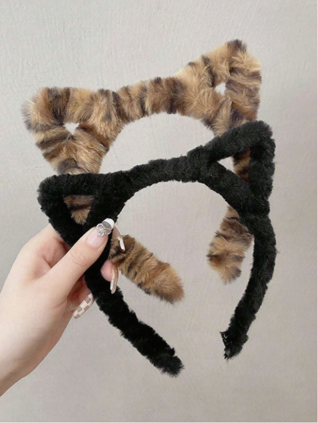 Set of 2 - Leopard Print Cat Ear Headband