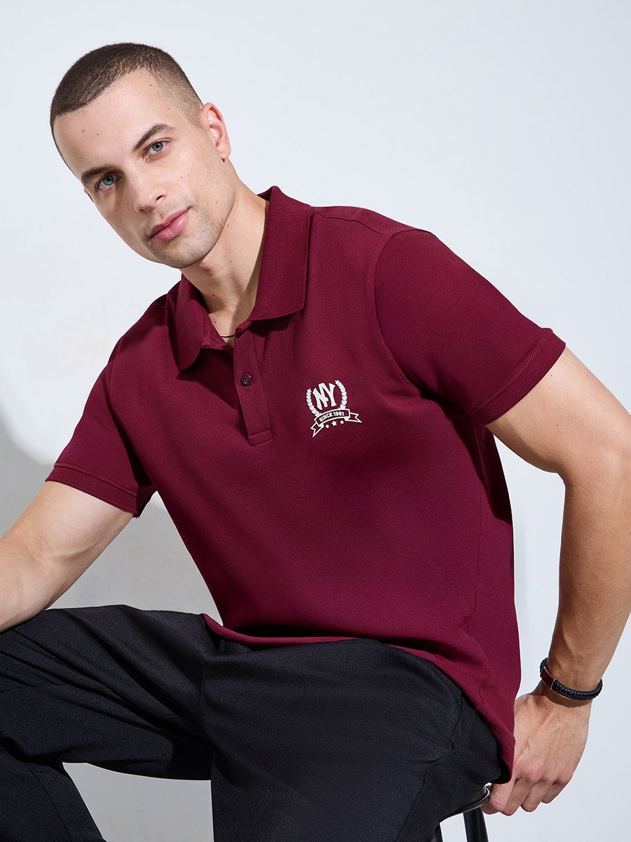 Men Maroon Regular Fit HD Print Pique Polo