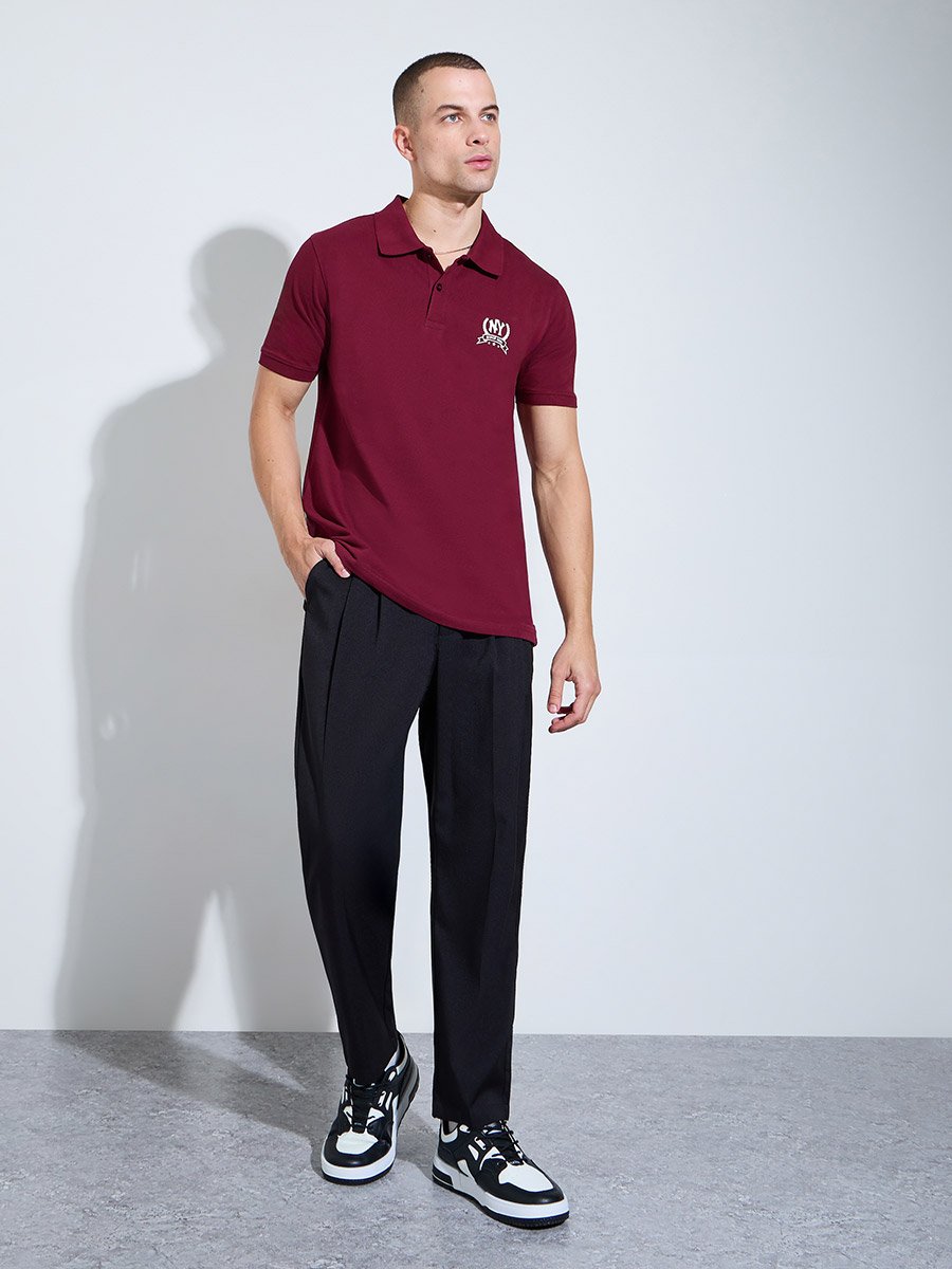 Men Maroon Regular Fit HD Print Pique Polo