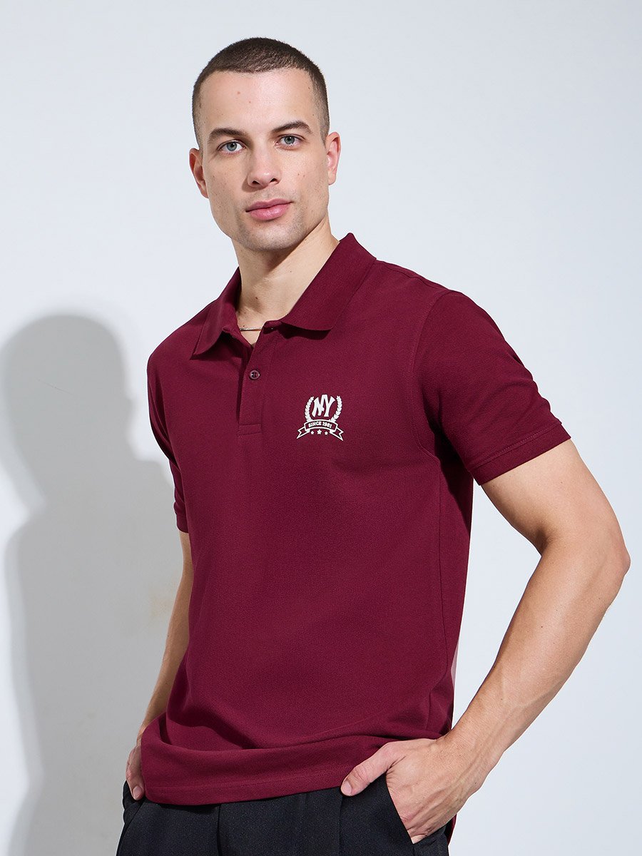 Men Maroon Regular Fit HD Print Pique Polo