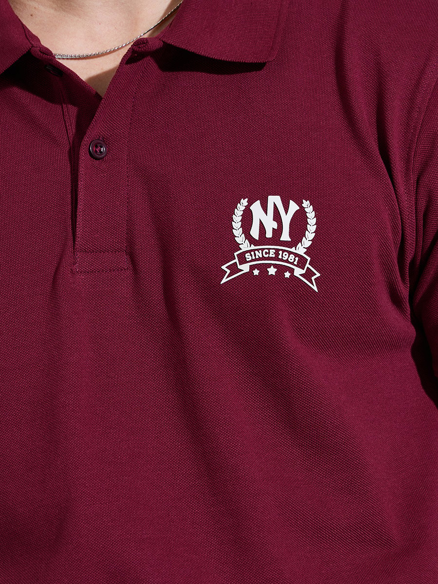 Men Maroon Regular Fit HD Print Pique Polo