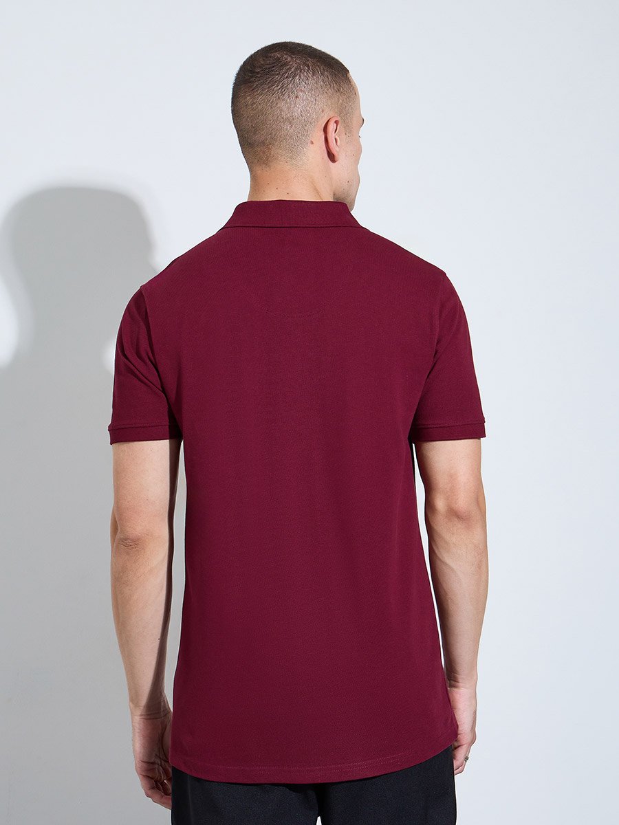 Men Maroon Regular Fit HD Print Pique Polo
