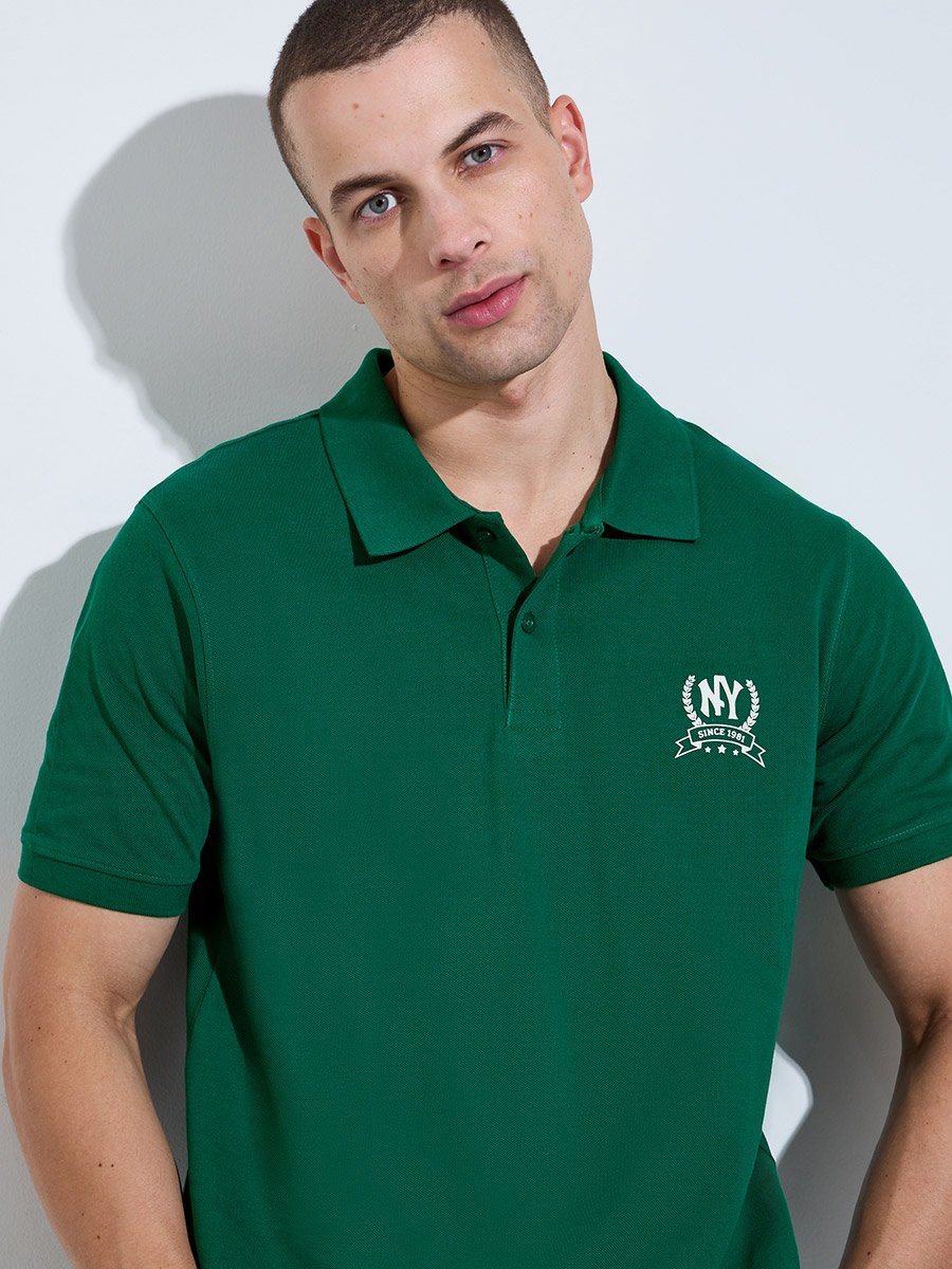 Men Dark Green Regular Fit HD Print Pique Polo