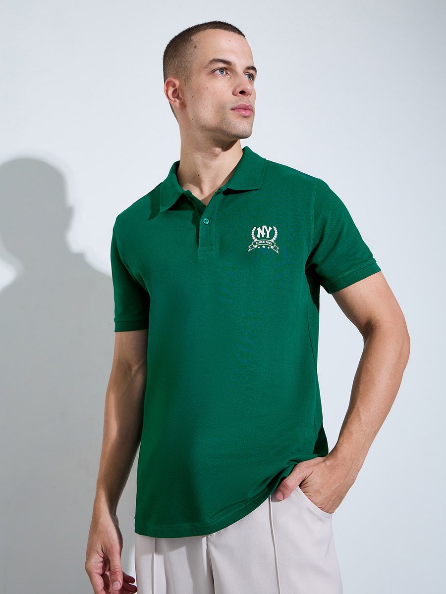 Men Dark Green Regular Fit HD Print Pique Polo