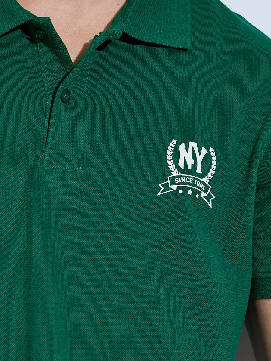 Men Dark Green Regular Fit HD Print Pique Polo