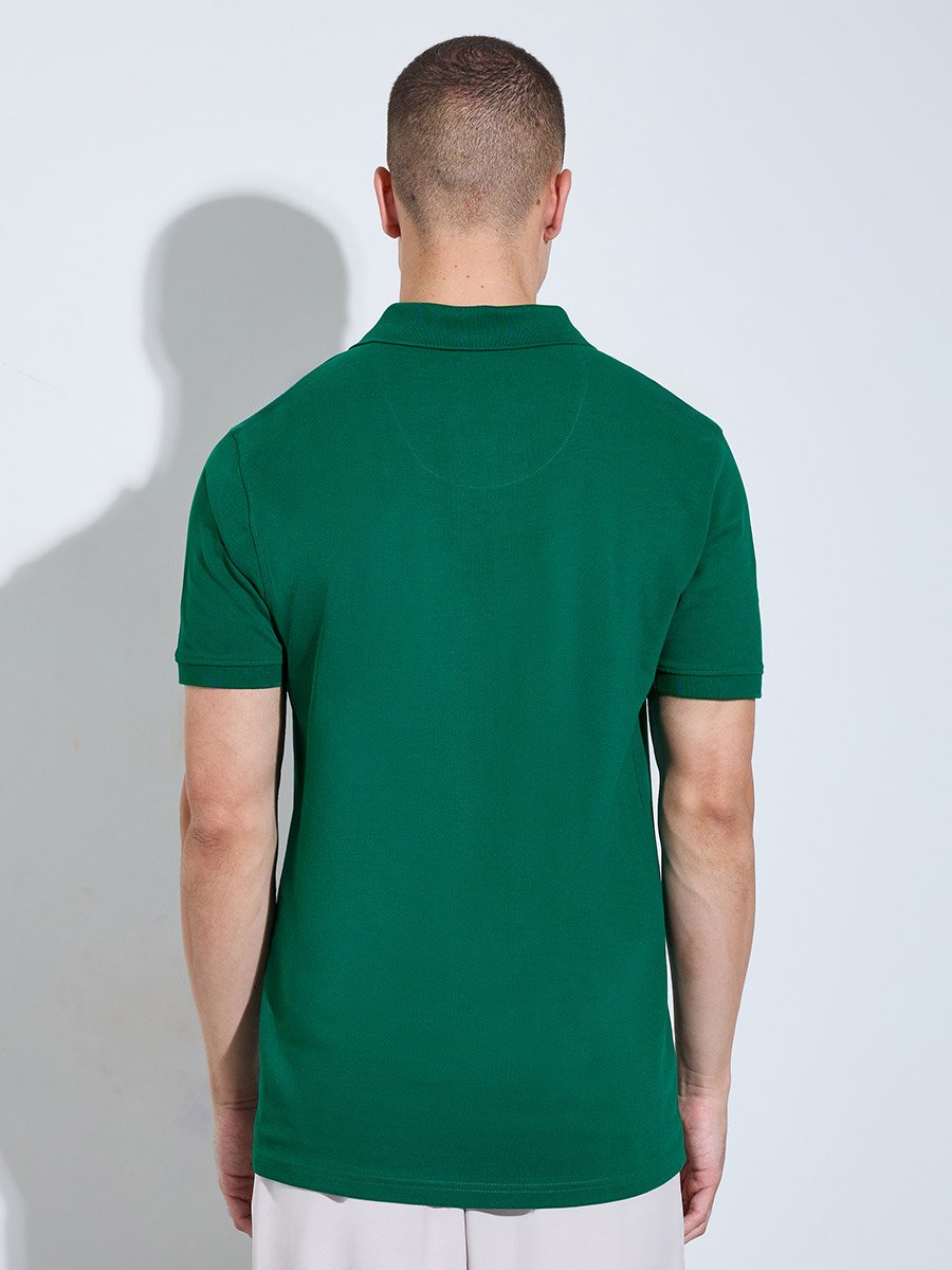 Men Dark Green Regular Fit HD Print Pique Polo