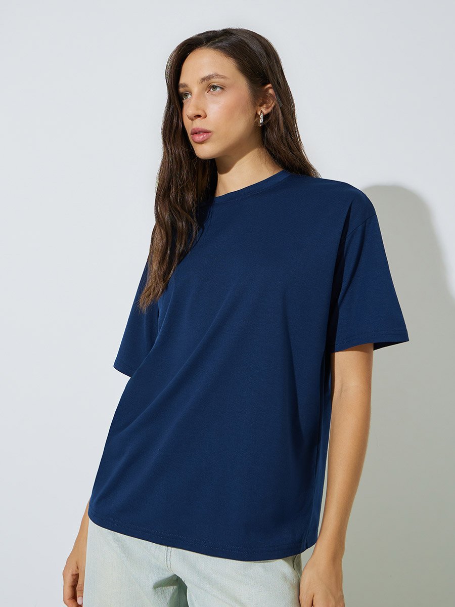 Dark Blue Crew Neck Oversized T-Shirt