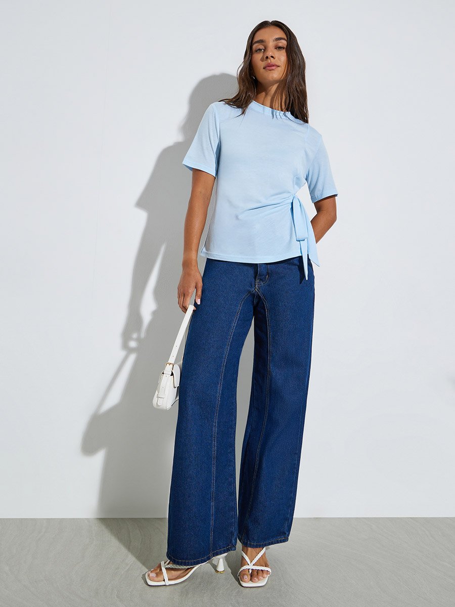 Blue Tie-Side Short Sleeve T-Shirt