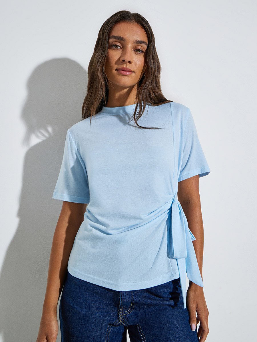 Blue Tie-Side Short Sleeve T-Shirt