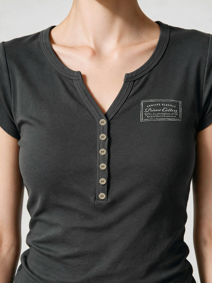 Womens Olive Knitted V-Neck Short Sleeve Tee -  Collection
