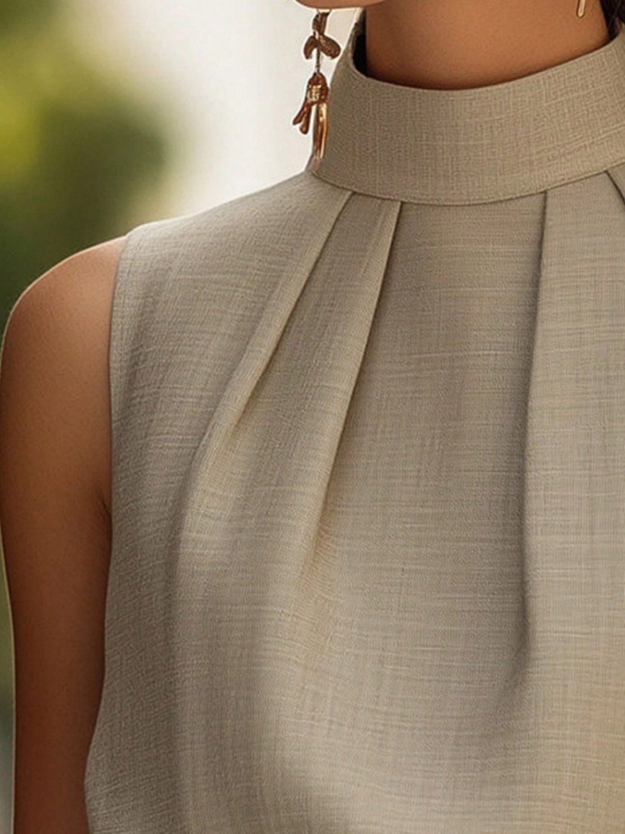 Elegant Beige Halter Neck Sleeveless Top