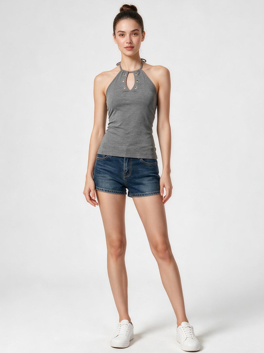 Grey Halter Neck Sleeveless Top