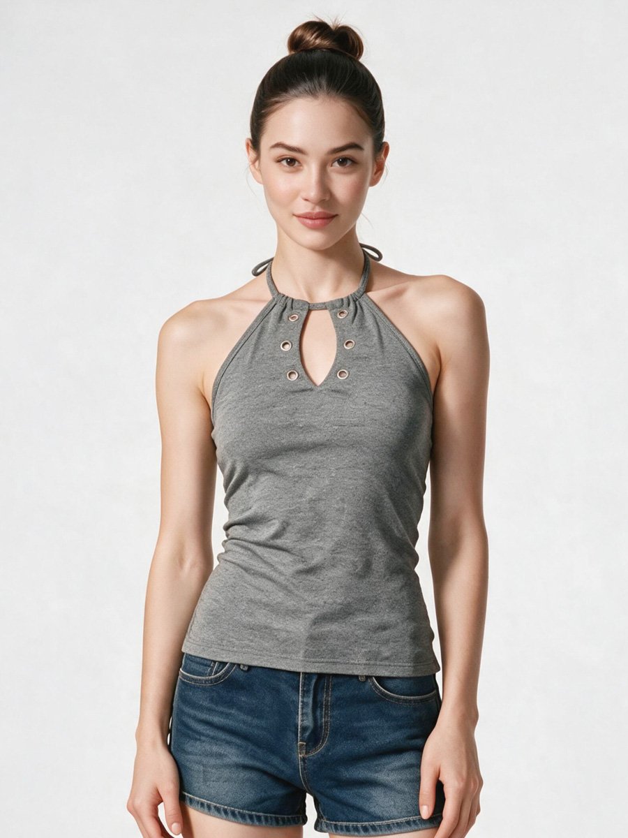 Grey Halter Neck Sleeveless Top