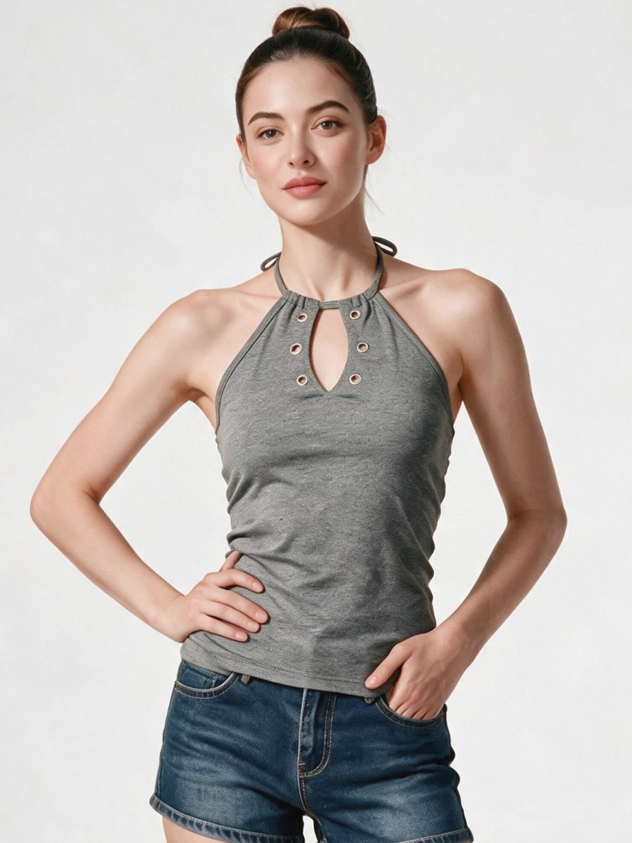 Grey Halter Neck Sleeveless Top