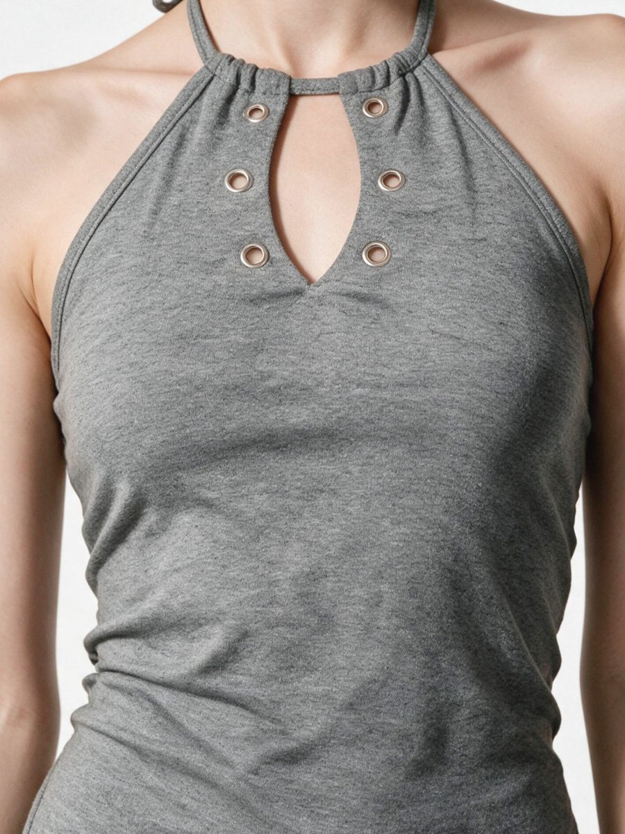 Grey Halter Neck Sleeveless Top