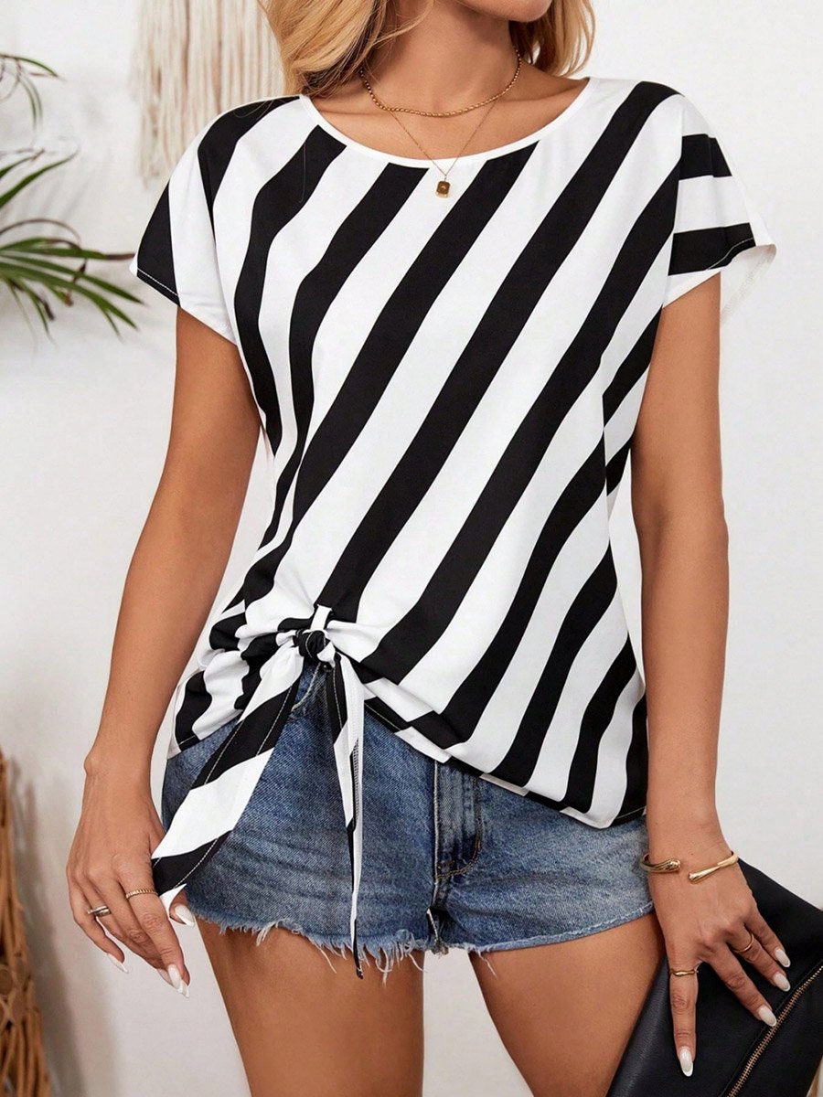 White Striped Short Sleeve Top