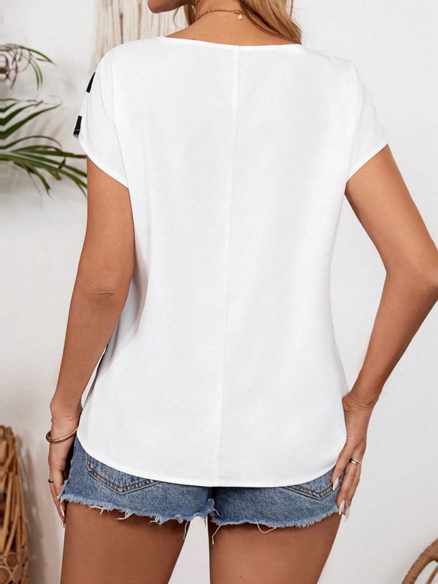 White Striped Short Sleeve Top