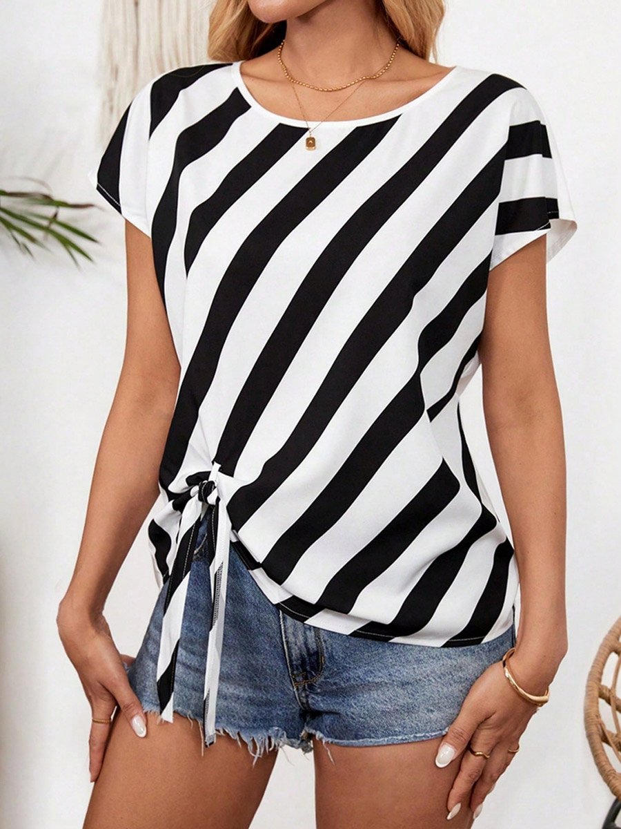 White Striped Short Sleeve Top