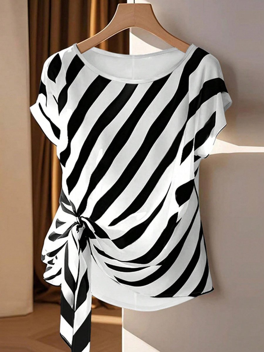 White Striped Short Sleeve Top