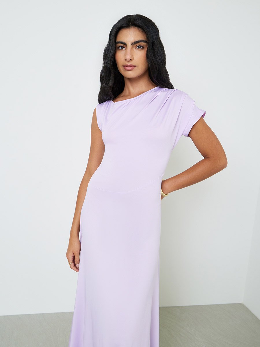 Purple Asymmetric Neck A-Line Maxi Dress