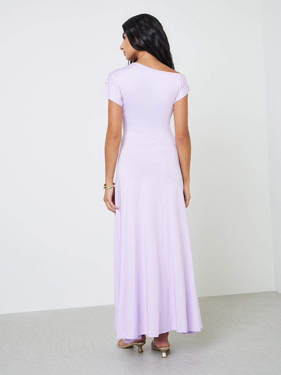 Purple Asymmetric Neck A-Line Maxi Dress