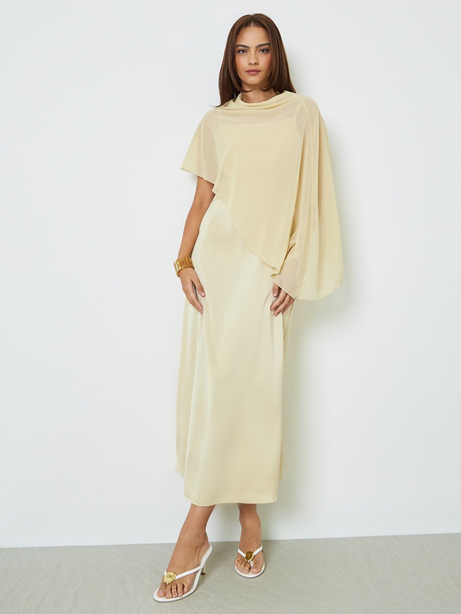 Yellow Strappy Maxi Dress with Chiffon Shawl