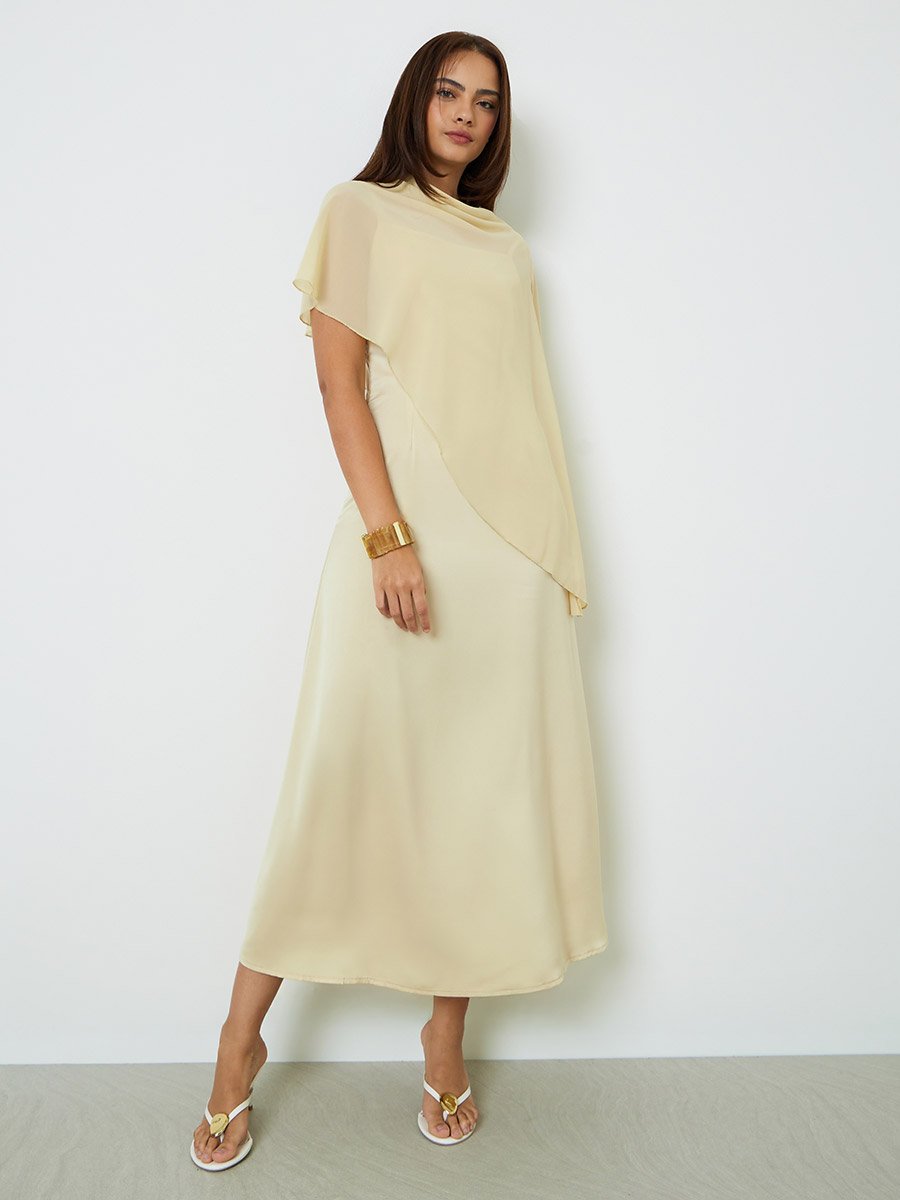 Yellow Strappy Maxi Dress with Chiffon Shawl