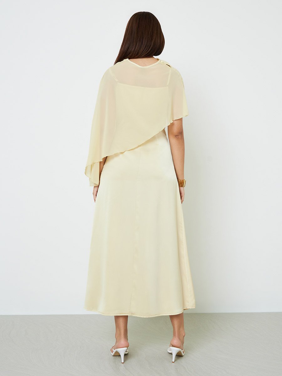 Yellow Strappy Maxi Dress with Chiffon Shawl