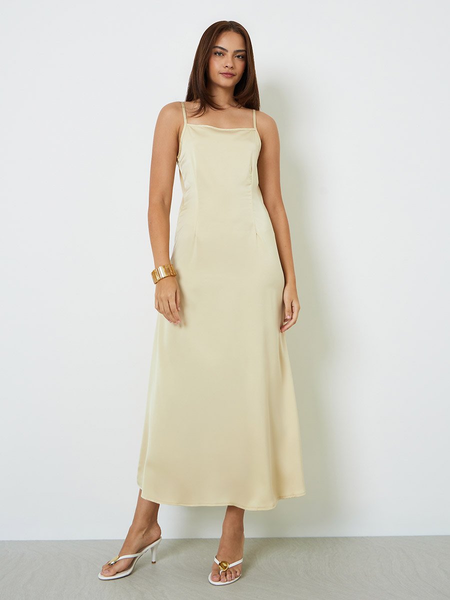 Yellow Strappy Maxi Dress with Chiffon Shawl
