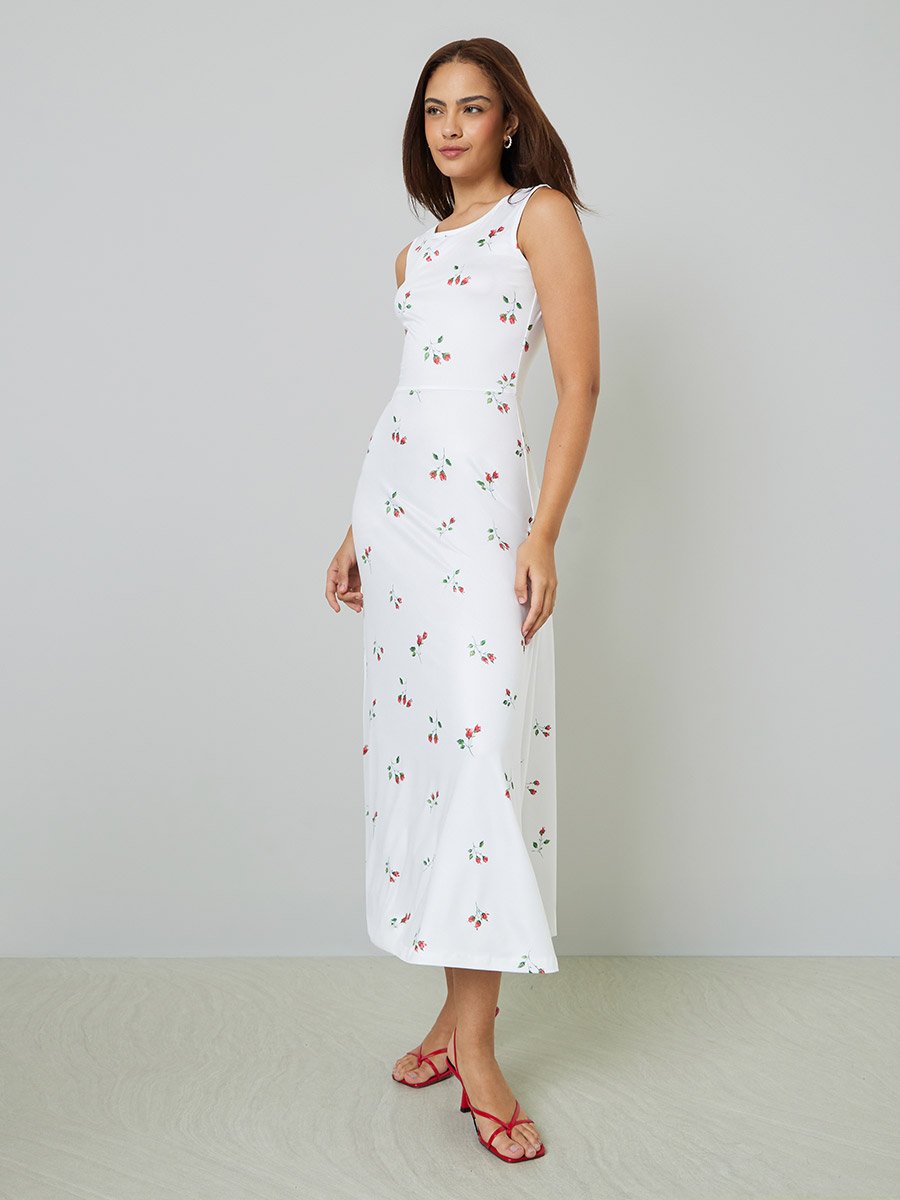 White Floral Sleeveless Casual Maxi Dress