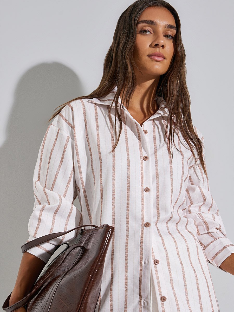 Pink Striped Long Sleeve Oversized Shirt