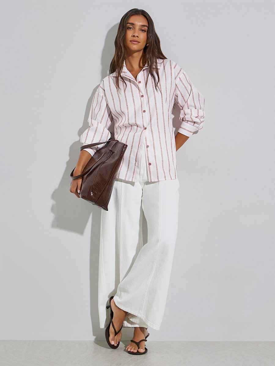 Pink Striped Long Sleeve Oversized Shirt