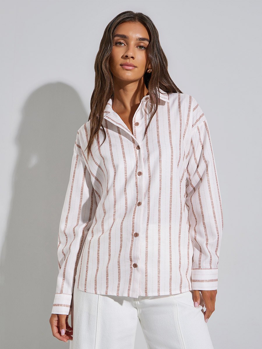 Pink Striped Long Sleeve Oversized Shirt