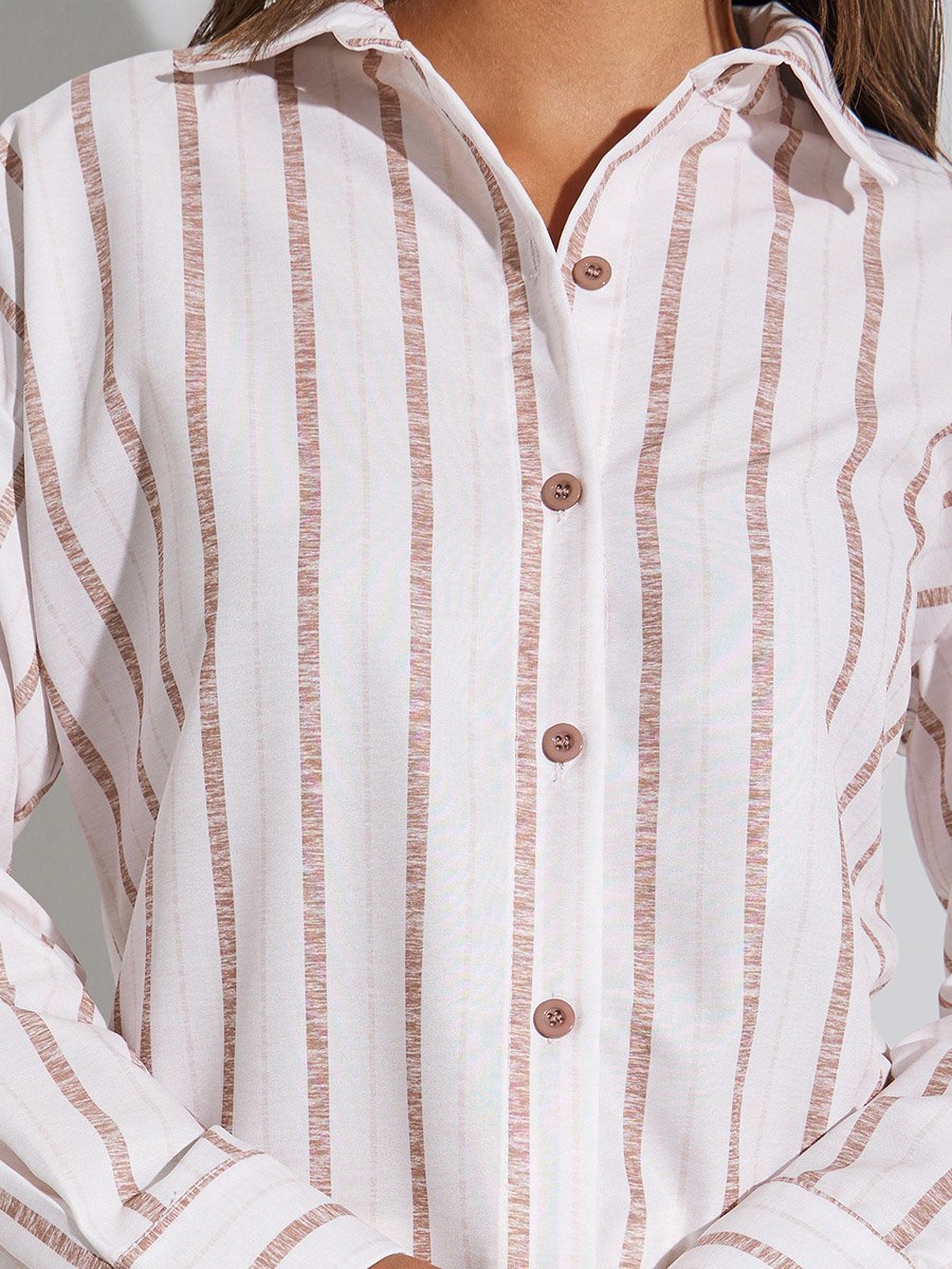 Pink Striped Long Sleeve Oversized Shirt
