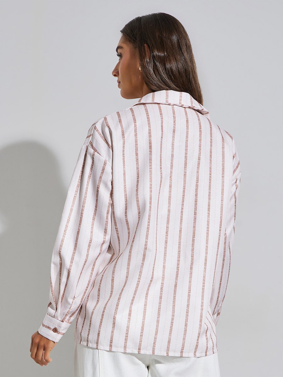 Pink Striped Long Sleeve Oversized Shirt