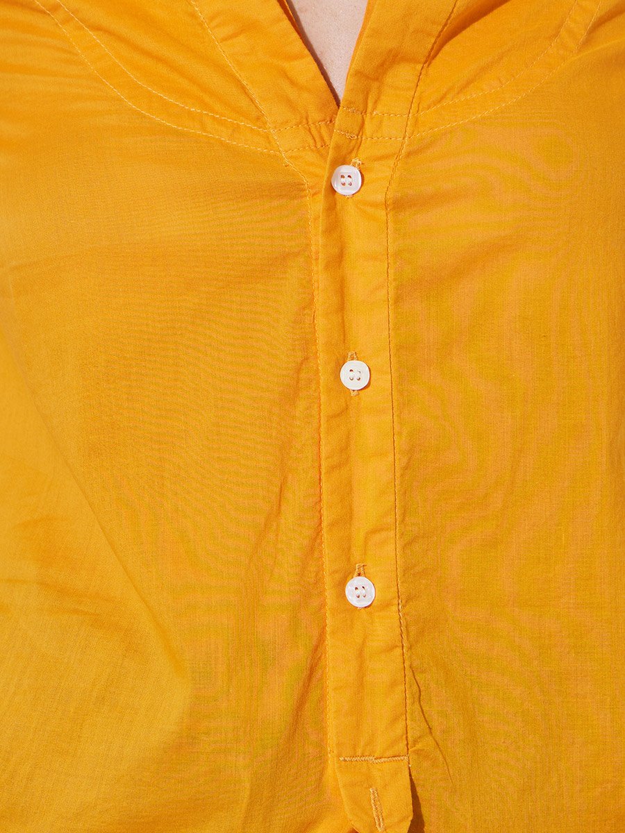 Orange Solid Long Sleeves Button Front Blouse