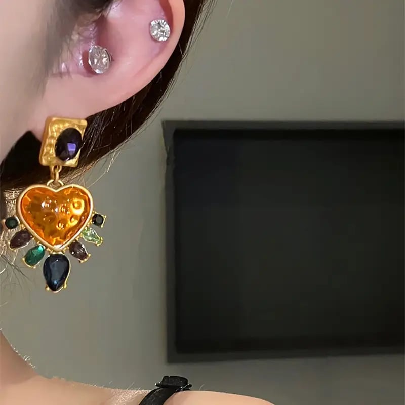 Hammered Oval Heart Drop Earrings