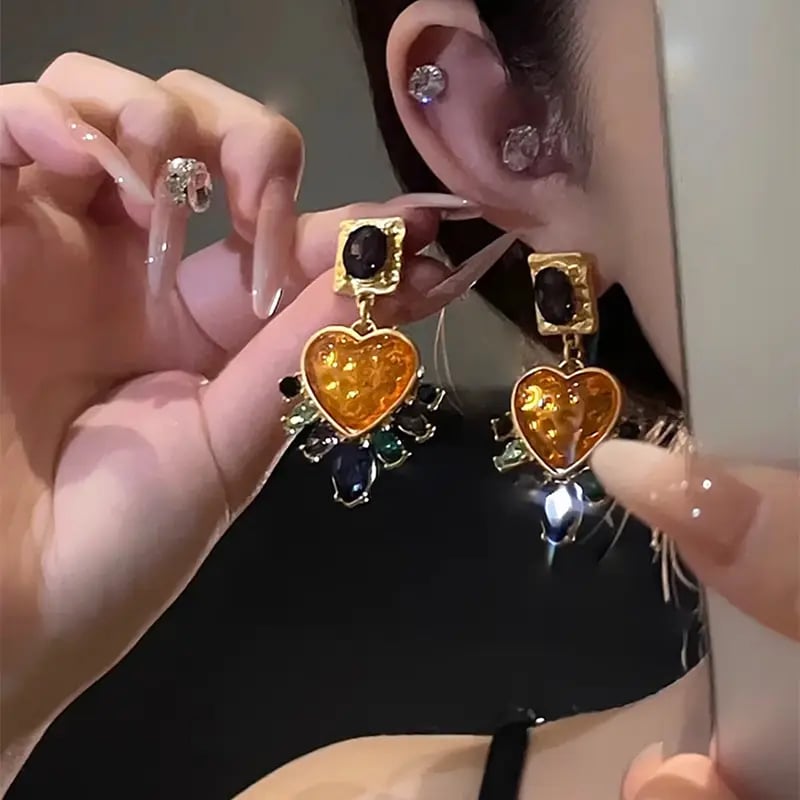 Hammered Oval Heart Drop Earrings