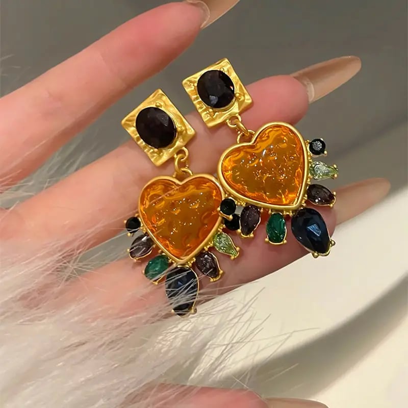Hammered Oval Heart Drop Earrings