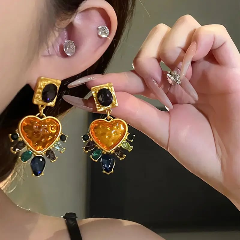 Hammered Oval Heart Drop Earrings