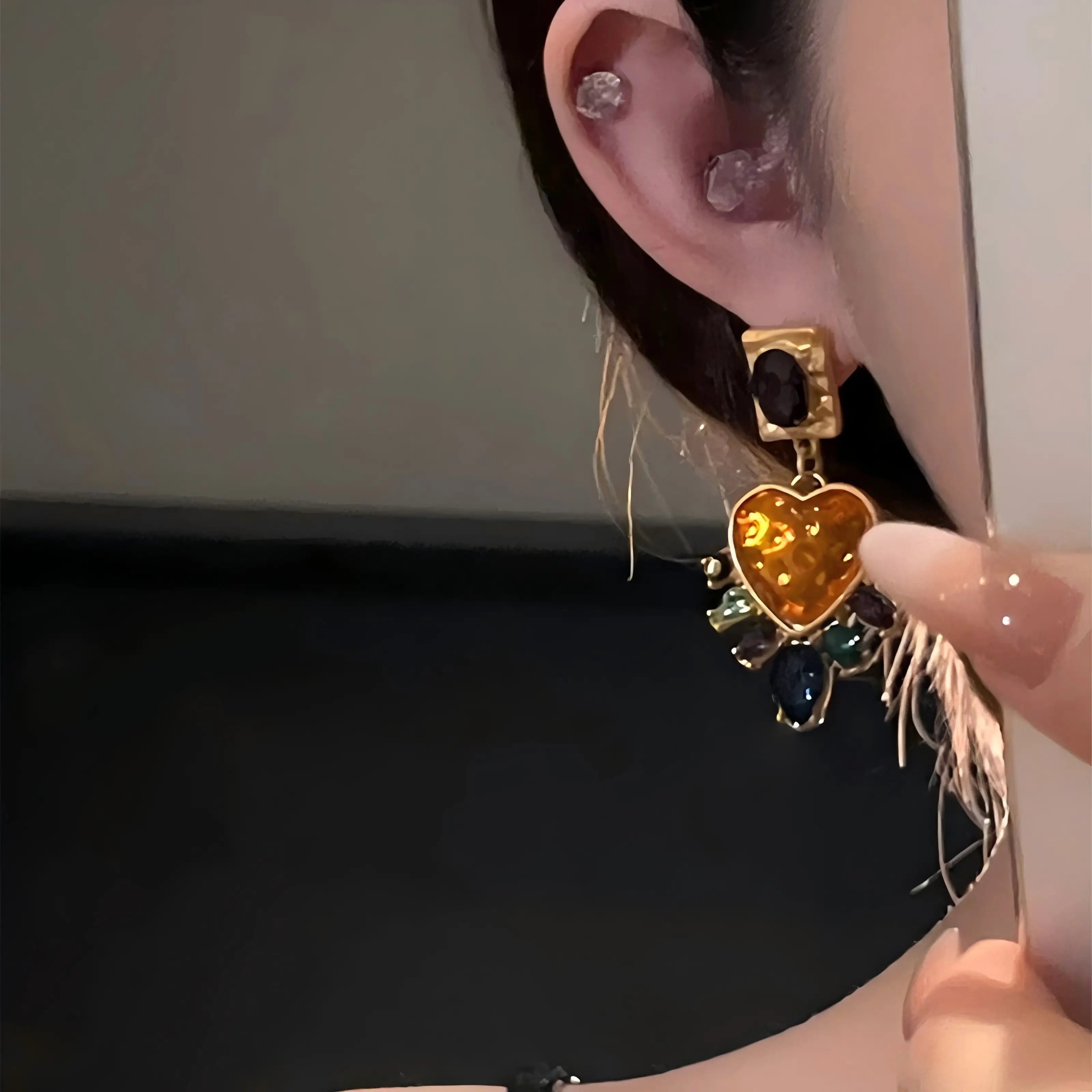 Hammered Oval Heart Drop Earrings