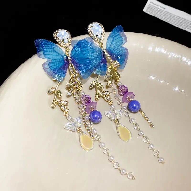 Butterfly Drop Earrings with Pearls