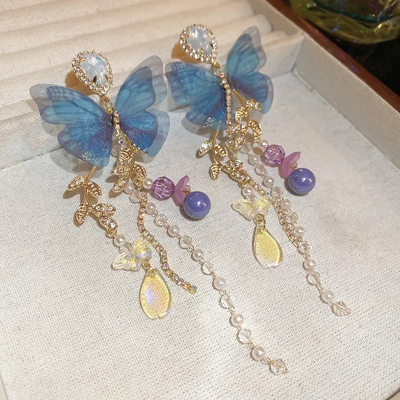 Butterfly Drop Earrings with Pearls