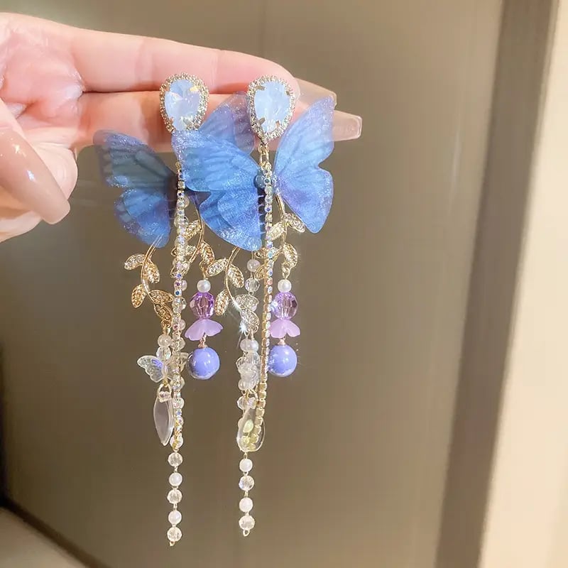 Butterfly Drop Earrings with Pearls
