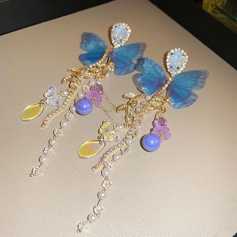 Butterfly Drop Earrings with Pearls