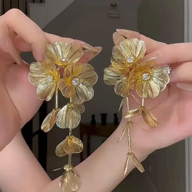 Flower Tassel Drop Earrings