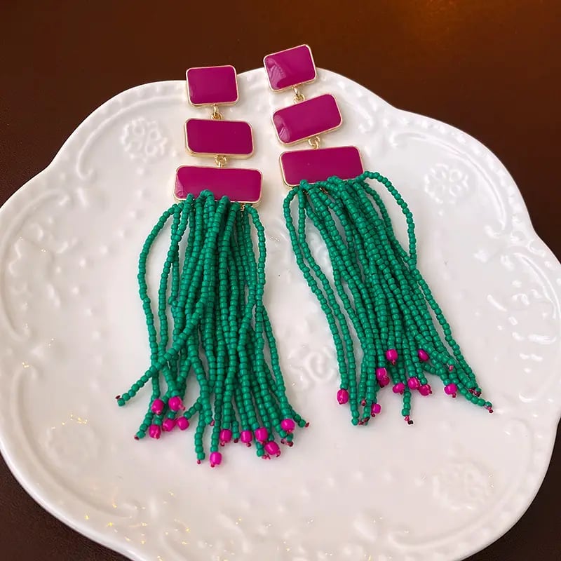 Seed Bead Tassel Earrings