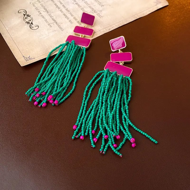 Seed Bead Tassel Earrings